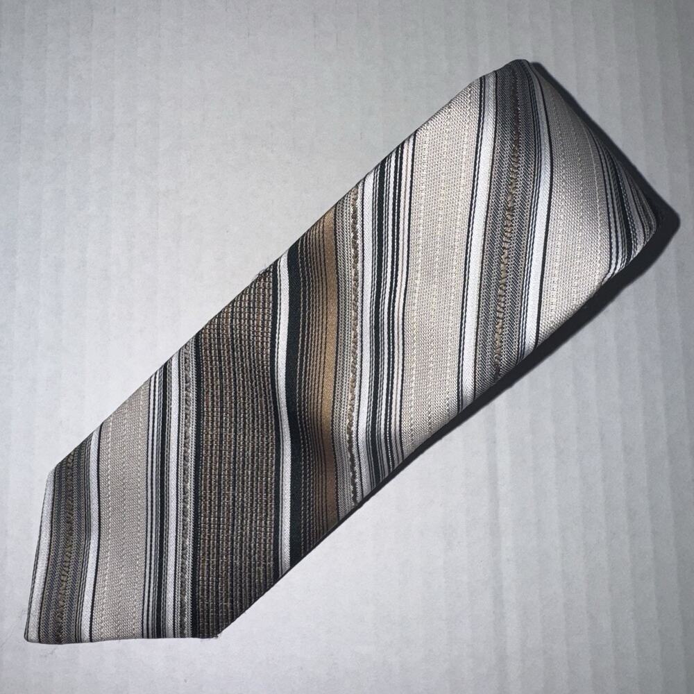 Barini Originals VTG Men’s Tie Brown Beige Black Striped Jacquard Necktie 56”